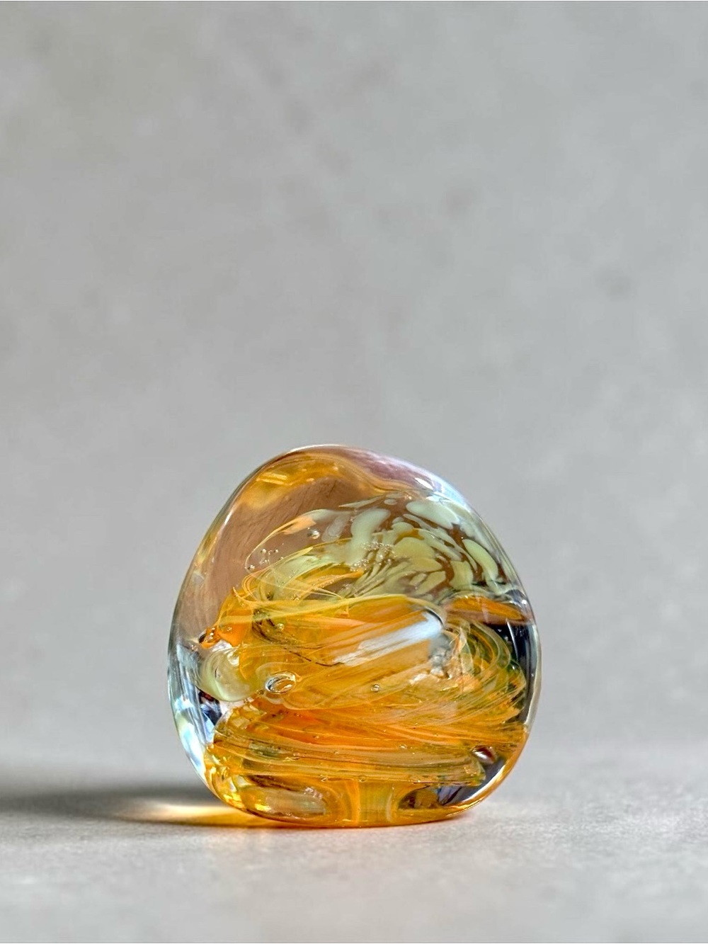 Artisan Orange & Yellow Swirl Hand Blown Glass Paperweight